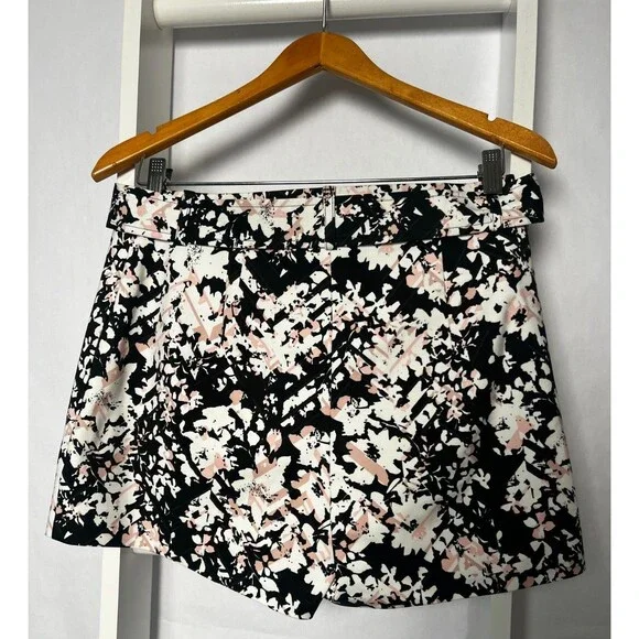 Express Floral Shorts Womens 6 Pink Black White Belted 3 in Inseam High Rise NWT - Picture 11 of 12